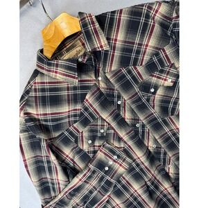 Wrangler Western Snap Shirt Plaid Long Sleeve Cowboy Mens XXL Country Horses EUC